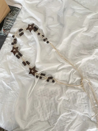 Stacoco Wood Bead Bohemian Knot Strap Belt