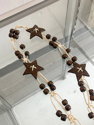 Stacoco Wood Bead Bohemian Knot Strap Belt