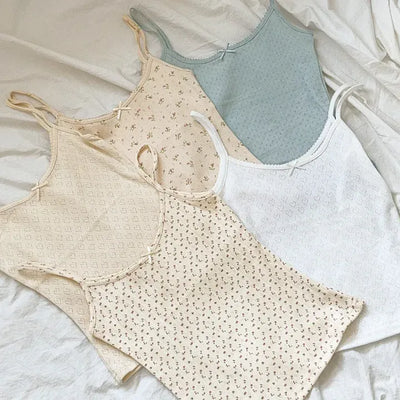 Bloom Lace Punched Ribbon Cotton Strap Sleeveless Top