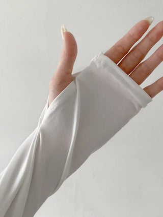 White Shirred Shorts Leggings Finger Hole Warmers Rash Guard Swimwear