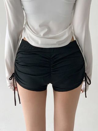 White Shirred Shorts Leggings Finger Hole Warmers Rash Guard Swimwear