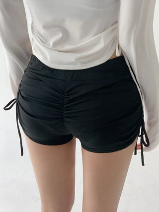 White Shirred Shorts Leggings Finger Hole Warmers Rash Guard Swimwear
