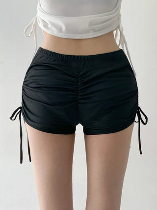 White Shirred Shorts Leggings Finger Hole Warmers Rash Guard Swimwear