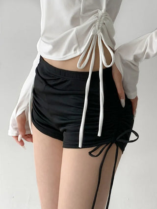 White Shirred Shorts Leggings Finger Hole Warmers Rash Guard Swimwear