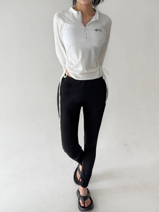 White Shirred Shorts Leggings Finger Hole Warmers Rash Guard Swimwear