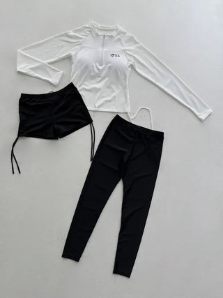 White Shirred Shorts Leggings Finger Hole Warmers Rash Guard Swimwear