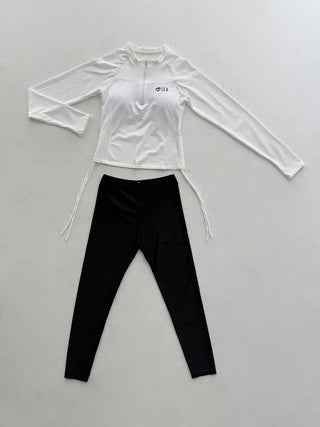 White Shirred Shorts Leggings Finger Hole Warmers Rash Guard Swimwear