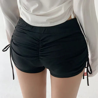 White Shirred Shorts Leggings Finger Hole Warmers Rash Guard Swimwear