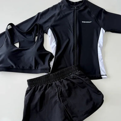Curve Slim Rash Guard Shorts Zip-Up Swimsuit Set