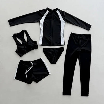 Aqua Black Rash Guard Shorts Zip-Up Swimsuit Set