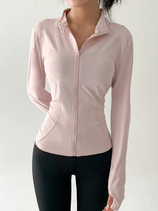 Slim Fit Rash Guard Top, Yoga & Running, Fingerhole Zip-Up,