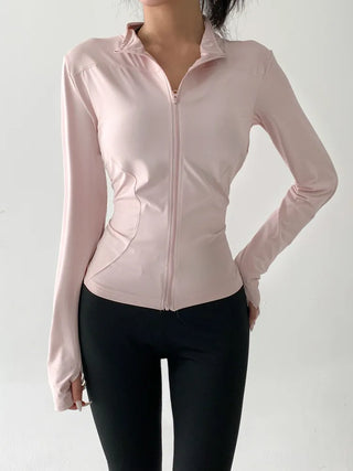 Slim Fit Rash Guard Top, Yoga & Running, Fingerhole Zip-Up,