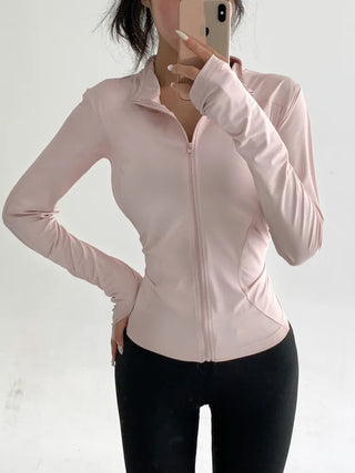 Slim Fit Rash Guard Top, Yoga & Running, Fingerhole Zip-Up,