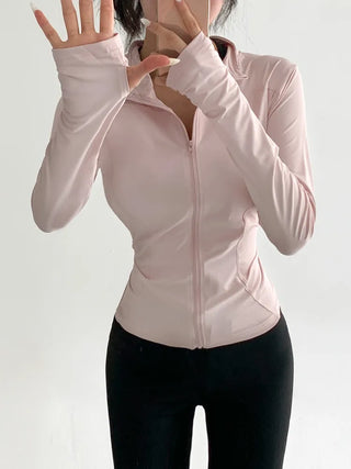 Slim Fit Rash Guard Top, Yoga & Running, Fingerhole Zip-Up,