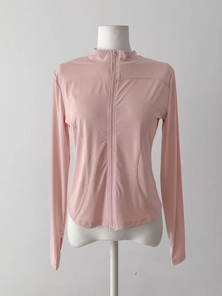 Slim Fit Rash Guard Top, Yoga & Running, Fingerhole Zip-Up,