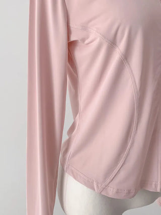 Slim Fit Rash Guard Top, Yoga & Running, Fingerhole Zip-Up,