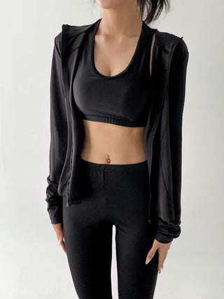 Slim Fit Rash Guard Top, Yoga & Running, Fingerhole Zip-Up,