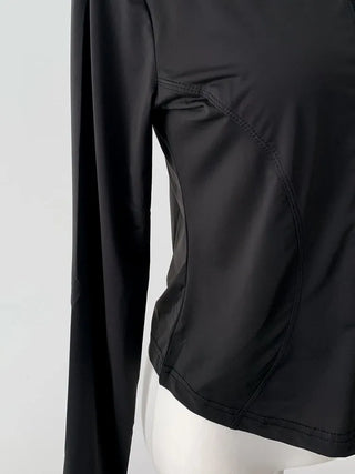 Slim Fit Rash Guard Top, Yoga & Running, Fingerhole Zip-Up,