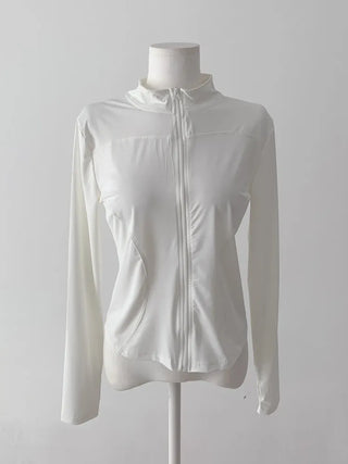 Slim Fit Rash Guard Top, Yoga & Running, Fingerhole Zip-Up,