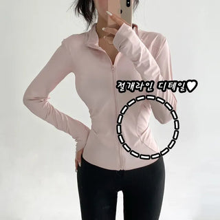 Slim Fit Rash Guard Top, Yoga & Running, Fingerhole Zip-Up,