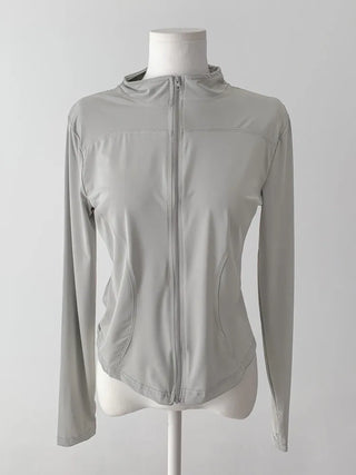 Slim Fit Rash Guard Top, Yoga & Running, Fingerhole Zip-Up,