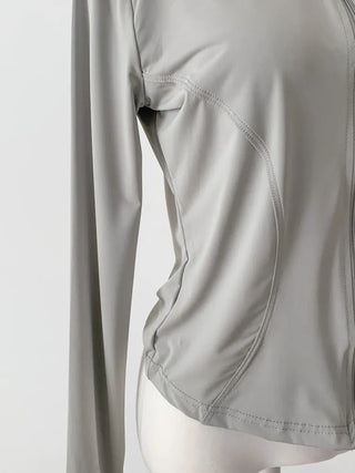 Slim Fit Rash Guard Top, Yoga & Running, Fingerhole Zip-Up,