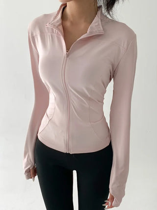 Slim Fit Rash Guard Top, Yoga & Running, Fingerhole Zip-Up,