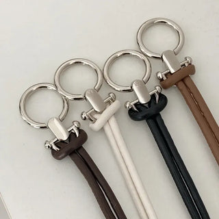 O-Ring Loop Silver Metallic Leather Knot Slim Strap Belt