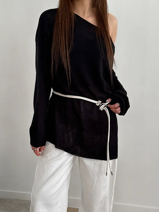 O-Ring Loop Silver Metallic Leather Knot Slim Strap Belt