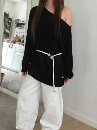 O-Ring Loop Silver Metallic Leather Knot Slim Strap Belt