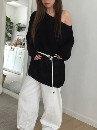 O-Ring Loop Silver Metallic Leather Knot Slim Strap Belt