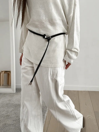 O-Ring Loop Silver Metallic Leather Knot Slim Strap Belt
