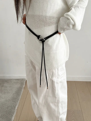 O-Ring Loop Silver Metallic Leather Knot Slim Strap Belt