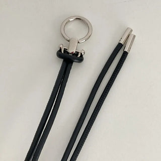O-Ring Loop Silver Metallic Leather Knot Slim Strap Belt