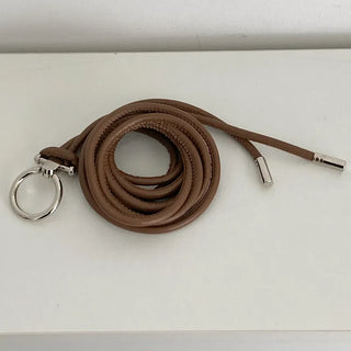 O-Ring Loop Silver Metallic Leather Knot Slim Strap Belt