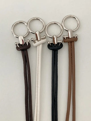 O-Ring Loop Silver Metallic Leather Knot Slim Strap Belt