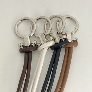 O-Ring Loop Silver Metallic Leather Knot Slim Strap Belt