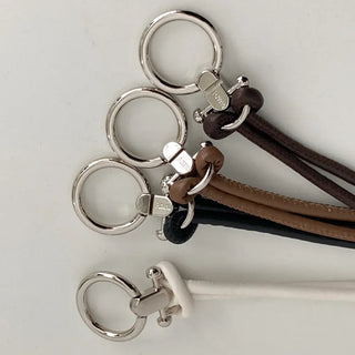 O-Ring Loop Silver Metallic Leather Knot Slim Strap Belt