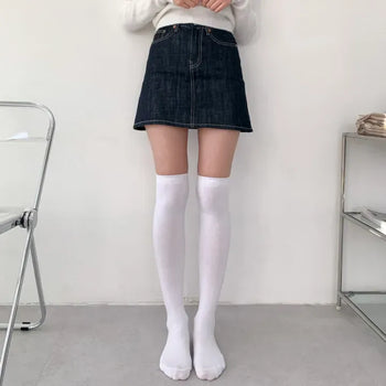 Oval Long Knee-High Socks Plain Long Neck Socks Knee Socks