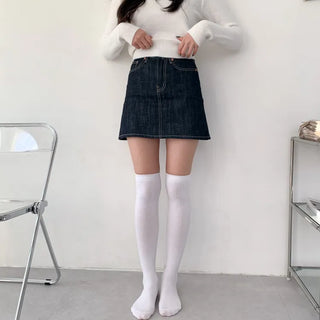 Oval Long Knee-High Socks Plain Long Neck Socks Knee Socks