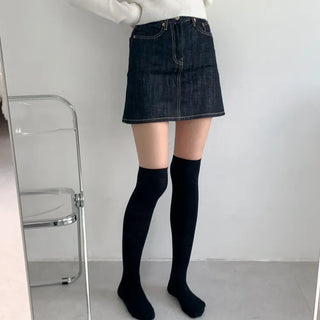 Oval Long Knee-High Socks Plain Long Neck Socks Knee Socks