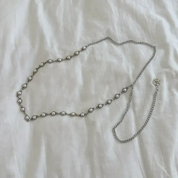 Rose Pearl Metal Slim Chain Waist Belt