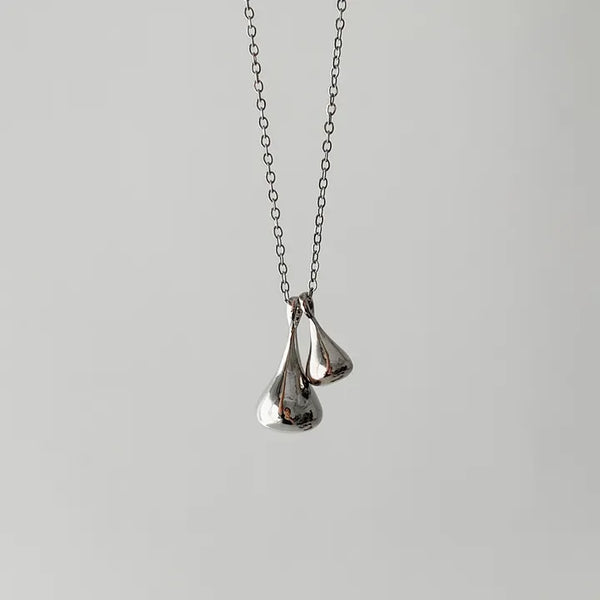Double Tears Drome Teardrop Pendant Long Necklace