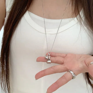 Double Tears Drome Teardrop Pendant Long Necklace