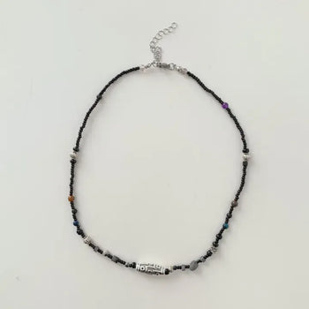 Antique Tribal Black Gemstone Bohemian Bead Necklace