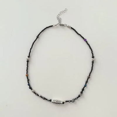 Antique Tribal Black Gemstone Bohemian Bead Necklace