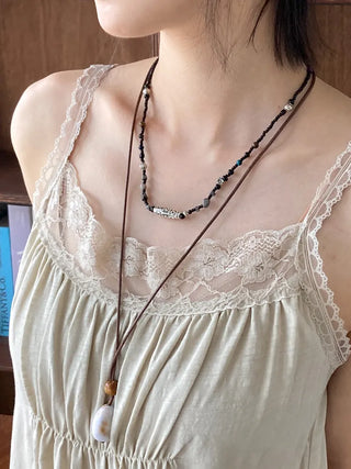 Antique Tribal Black Gemstone Bohemian Bead Necklace