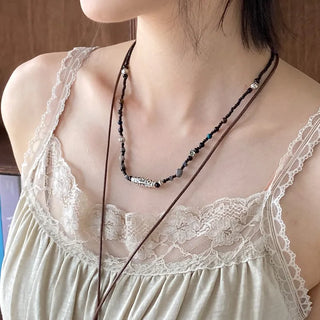 Antique Tribal Black Gemstone Bohemian Bead Necklace