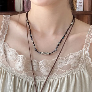 Antique Tribal Black Gemstone Bohemian Bead Necklace
