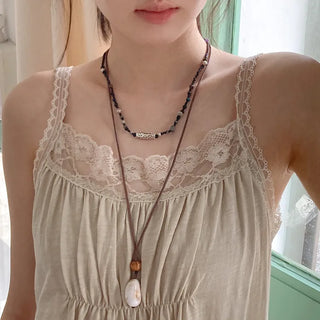 Antique Tribal Black Gemstone Bohemian Bead Necklace